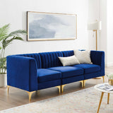 Triumph Channel Tufted Performance Velvet 	3-Seater Sofa Navy EEI-4347-NAV