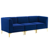 Triumph Channel Tufted Performance Velvet 	3-Seater Sofa Navy EEI-4347-NAV