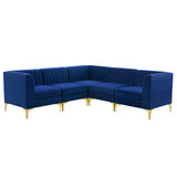 Triumph Channel Tufted Performance Velvet 5-Piece Sectional Sofa Navy EEI-4350-NAV