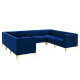 Triumph Channel Tufted Performance Velvet 8-Piece Sectional Sofa Navy EEI-4353-NAV