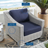 Conway Sunbrella® Outdoor Patio Wicker Rattan 2-Piece Armchair and Ottoman Set Light Gray Navy EEI-4354-LGR-NAV