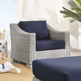 Conway Sunbrella® Outdoor Patio Wicker Rattan 2-Piece Armchair and Ottoman Set Light Gray Navy EEI-4354-LGR-NAV