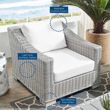 Conway Sunbrella® Outdoor Patio Wicker Rattan 2-Piece Armchair and Ottoman Set Light Gray White EEI-4354-LGR-WHI