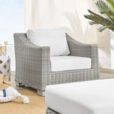 Conway Sunbrella® Outdoor Patio Wicker Rattan 2-Piece Armchair and Ottoman Set Light Gray White EEI-4354-LGR-WHI