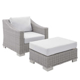 Conway Sunbrella® Outdoor Patio Wicker Rattan 2-Piece Armchair and Ottoman Set Light Gray White EEI-4354-LGR-WHI