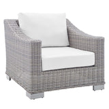 Conway Sunbrella® Outdoor Patio Wicker Rattan 2-Piece Armchair and Ottoman Set Light Gray White EEI-4354-LGR-WHI