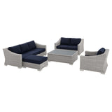 Conway Sunbrella® Outdoor Patio Wicker Rattan 5-Piece Furniture Set Light Gray Navy EEI-4356-LGR-NAV