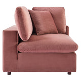 Commix Down Filled Overstuffed Performance Velvet Corner Chair Dusty Rose EEI-4366-DUS