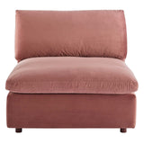 Commix Down Filled Overstuffed Performance Velvet Armless Chair Dusty Rose EEI-4367-DUS