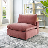 Commix Down Filled Overstuffed Performance Velvet Armless Chair Dusty Rose EEI-4367-DUS