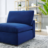 Commix Down Filled Overstuffed Performance Velvet Armless Chair Navy EEI-4367-NAV