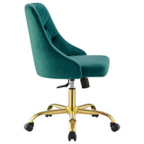 Distinct Tufted Swivel Performance Velvet Office Chair Gold Teal EEI-4368-GLD-TEA