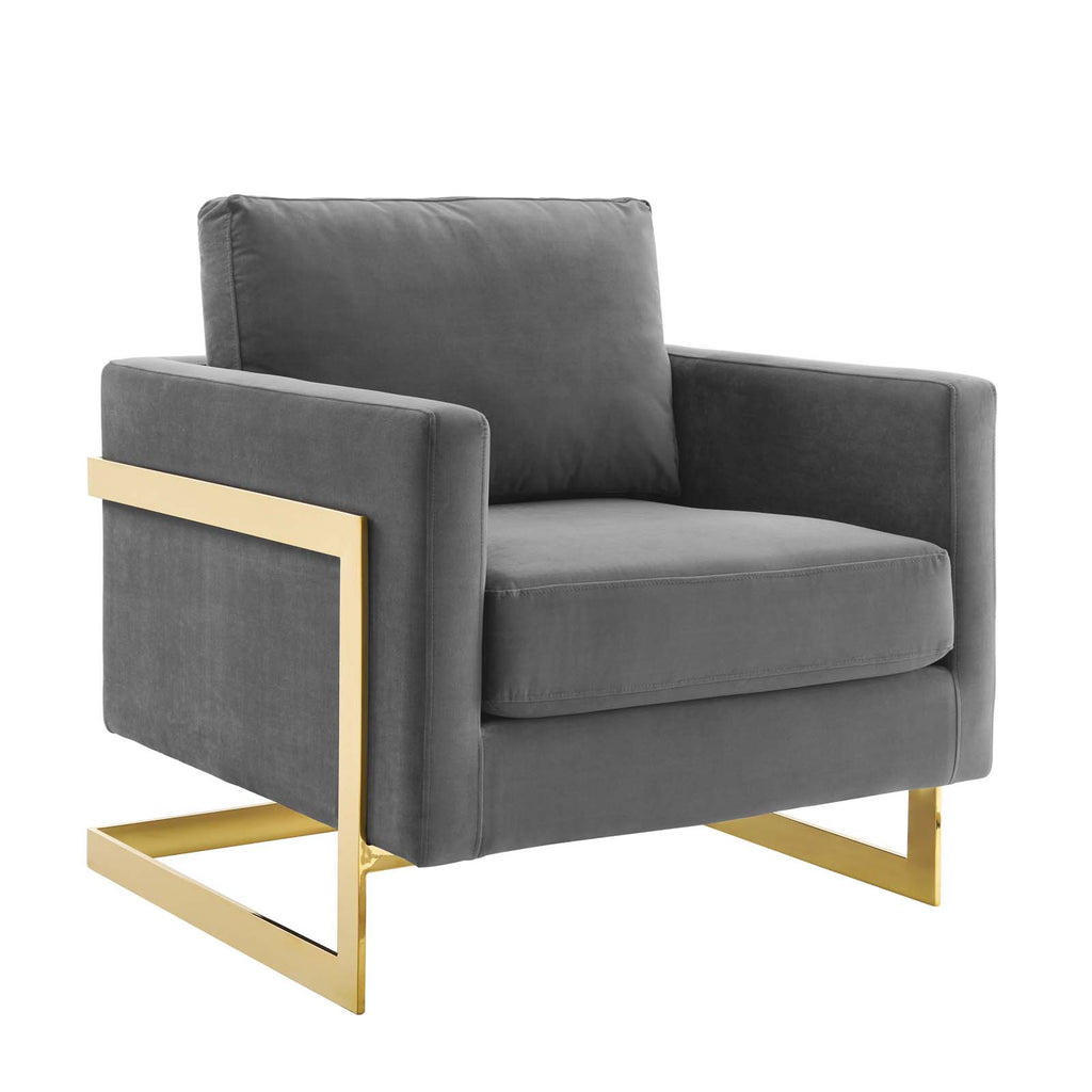 Posse Performance Velvet Accent Chair Gold Gray EEI-4390-GLD-GRY
