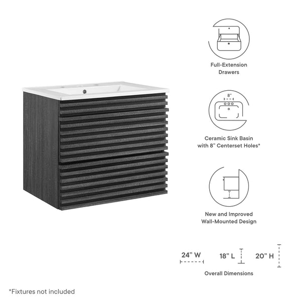 Modway Furniture Render 24" Wall-Mount Bathroom Vanity XRXT Charcoal White EEI-4433-CHA-WHI