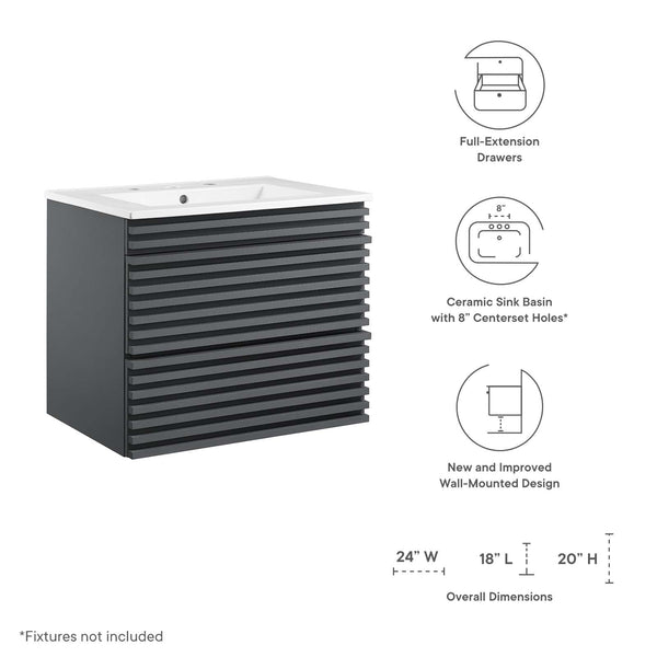 Modway Furniture Render 24" Wall-Mount Bathroom Vanity XRXT Gray White EEI-4433-GRY-WHI