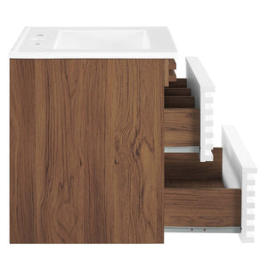 Modway Furniture Render 24" Wall-Mount Bathroom Vanity XRXT White Walnut White EEI-4433-WHI-WAL-WHI