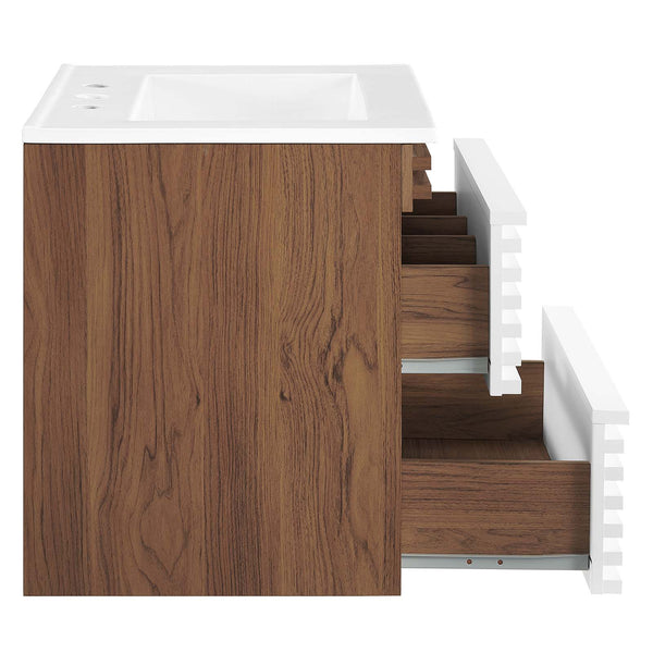 Modway Furniture Render 24" Wall-Mount Bathroom Vanity XRXT White Walnut White EEI-4433-WHI-WAL-WHI