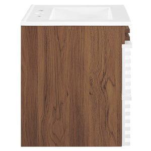 Modway Furniture Render 24" Wall-Mount Bathroom Vanity XRXT White Walnut White EEI-4433-WHI-WAL-WHI