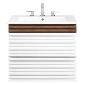 Modway Furniture Render 24" Wall-Mount Bathroom Vanity XRXT White Walnut White EEI-4433-WHI-WAL-WHI