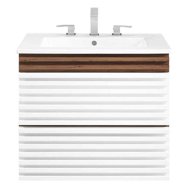 Modway Furniture Render 24" Wall-Mount Bathroom Vanity XRXT White Walnut White EEI-4433-WHI-WAL-WHI