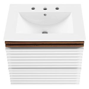 Modway Furniture Render 24" Wall-Mount Bathroom Vanity XRXT White Walnut White EEI-4433-WHI-WAL-WHI