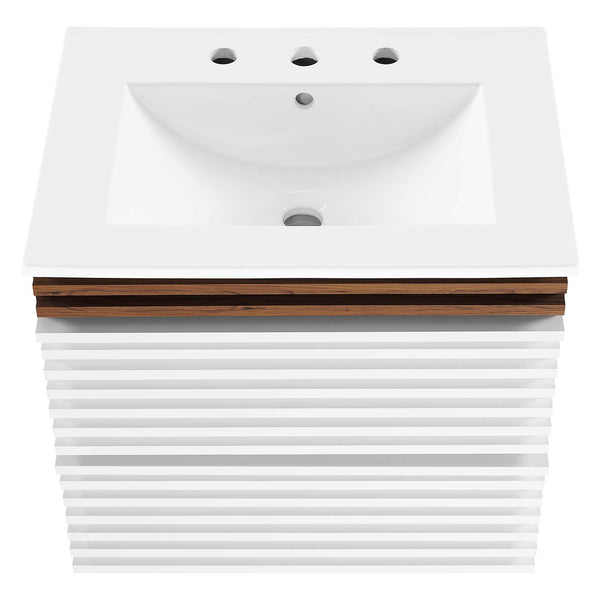 Modway Furniture Render 24" Wall-Mount Bathroom Vanity XRXT White Walnut White EEI-4433-WHI-WAL-WHI