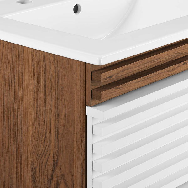 Modway Furniture Render 24" Wall-Mount Bathroom Vanity XRXT White Walnut White EEI-4433-WHI-WAL-WHI