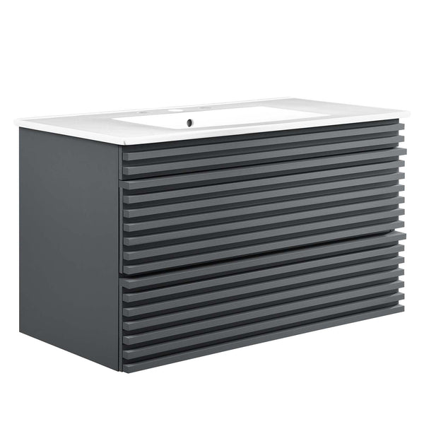 Modway Furniture Render 36" Wall-Mount Bathroom Vanity XRXT Gray White EEI-4436-GRY-WHI