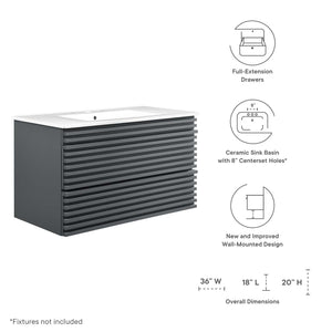 Modway Furniture Render 36" Wall-Mount Bathroom Vanity XRXT Gray White EEI-4436-GRY-WHI