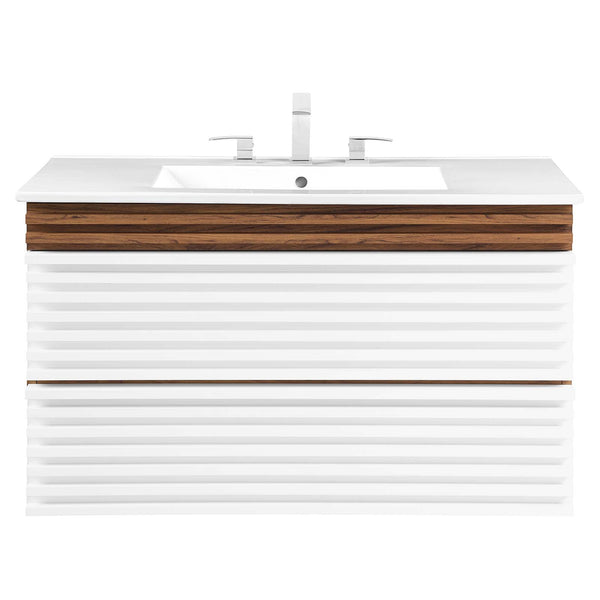 Modway Furniture Render 36" Wall-Mount Bathroom Vanity XRXT White Walnut White EEI-4436-WHI-WAL-WHI