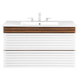 Modway Furniture Render 36" Wall-Mount Bathroom Vanity XRXT White Walnut White EEI-4436-WHI-WAL-WHI