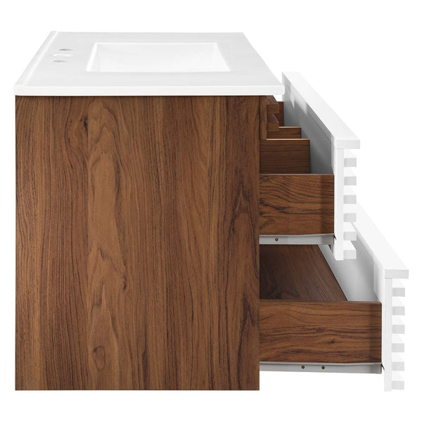 Modway Furniture Render 36" Wall-Mount Bathroom Vanity XRXT White Walnut White EEI-4436-WHI-WAL-WHI