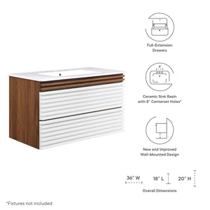 Modway Furniture Render 36" Wall-Mount Bathroom Vanity XRXT White Walnut White EEI-4436-WHI-WAL-WHI