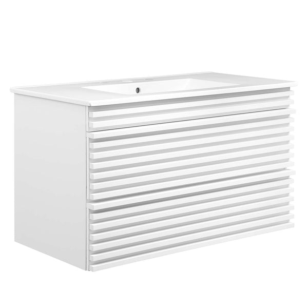Modway Furniture Render 36" Wall-Mount Bathroom Vanity XRXT White White EEI-4436-WHI-WHI