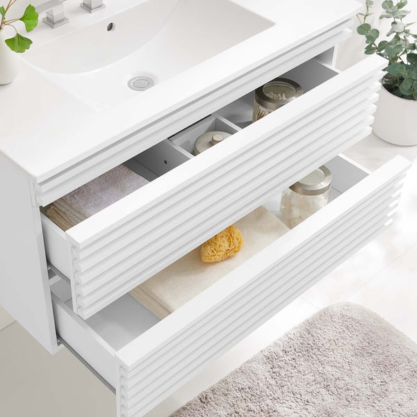 Modway Furniture Render 36" Wall-Mount Bathroom Vanity XRXT White White EEI-4436-WHI-WHI