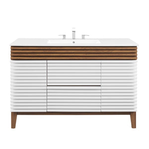 Modway Furniture Render 48" Single Sink Bathroom Vanity XRXT White Walnut White EEI-4439-WHI-WAL-WHI