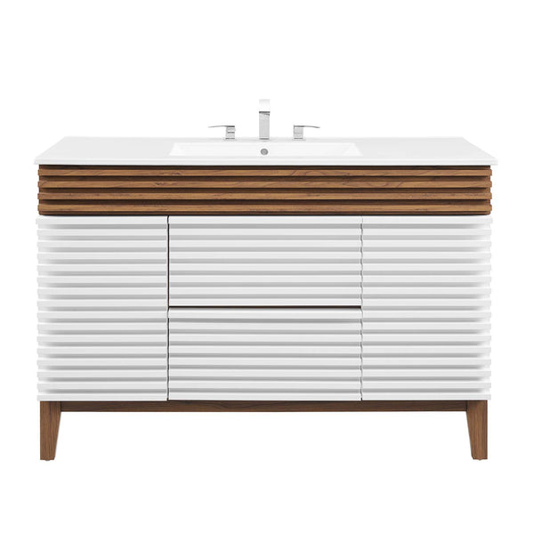 Modway Furniture Render 48" Single Sink Bathroom Vanity XRXT White Walnut White EEI-4439-WHI-WAL-WHI