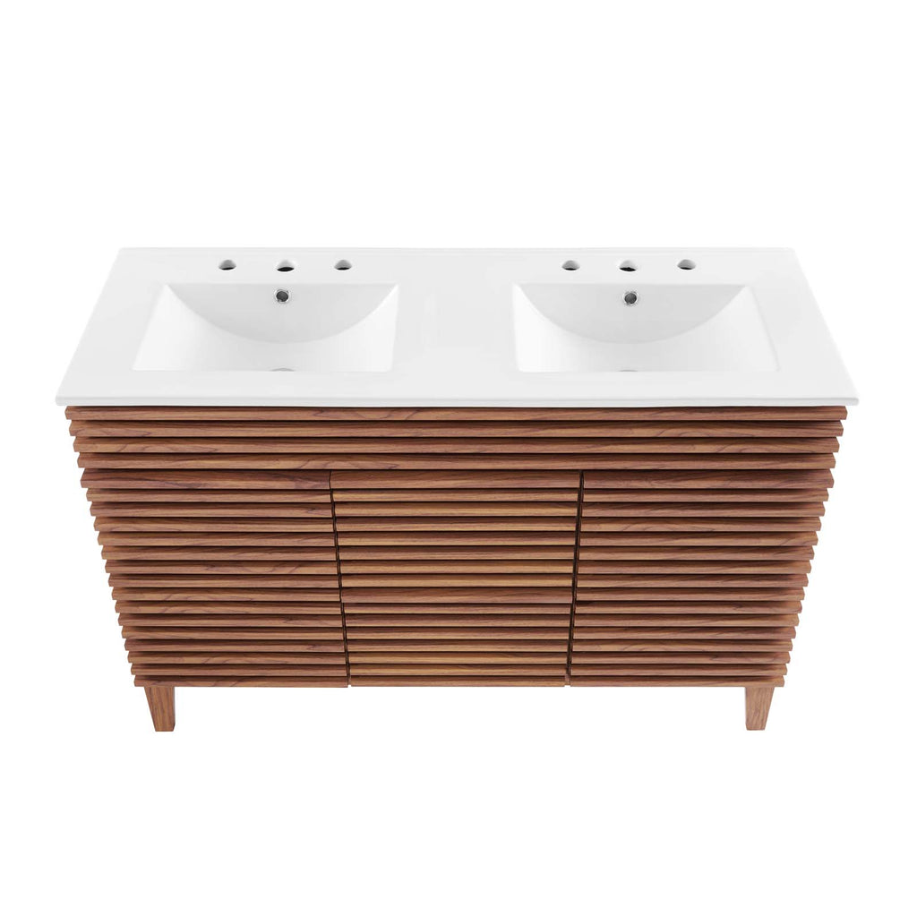 Render 48" Double Sink Bathroom Vanity Walnut White EEI-4441-WAL-WHI