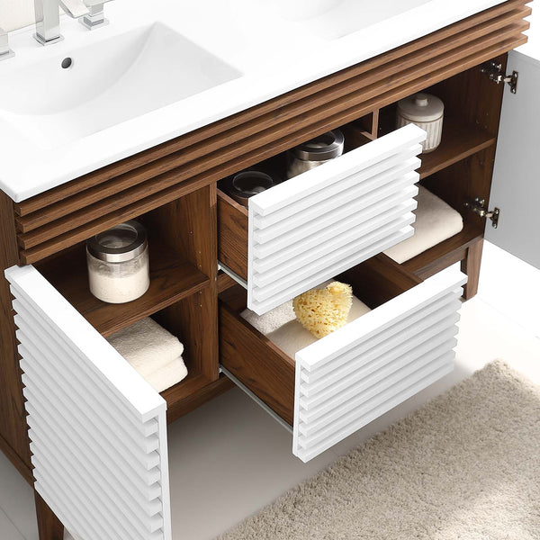 Modway Furniture Render 48" Double Sink Bathroom Vanity XRXT White Walnut White EEI-4441-WHI-WAL-WHI