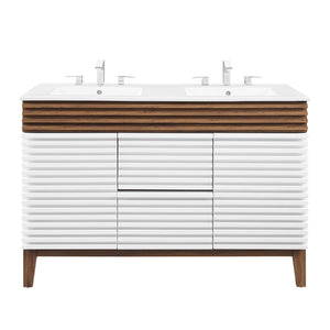 Modway Furniture Render 48" Double Sink Bathroom Vanity XRXT White Walnut White EEI-4441-WHI-WAL-WHI