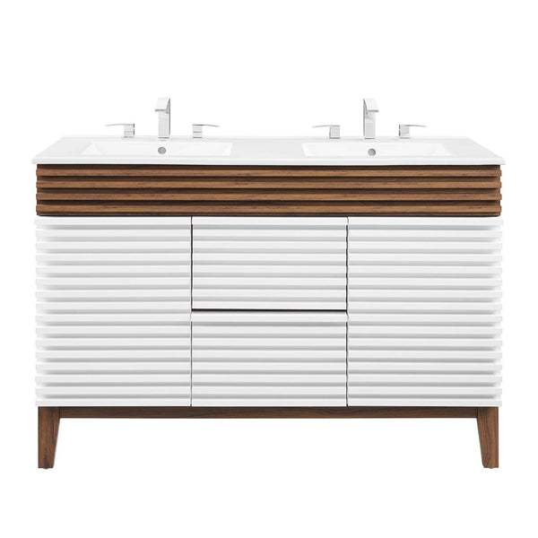 Modway Furniture Render 48" Double Sink Bathroom Vanity XRXT White Walnut White EEI-4441-WHI-WAL-WHI