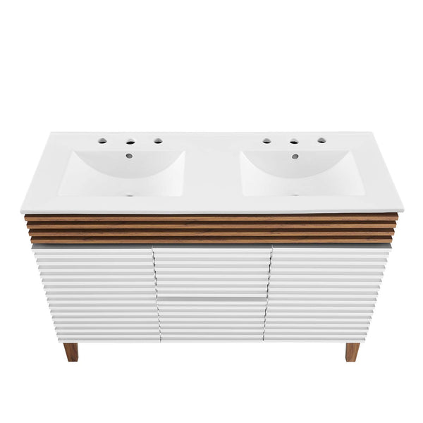 Modway Furniture Render 48" Double Sink Bathroom Vanity XRXT White Walnut White EEI-4441-WHI-WAL-WHI