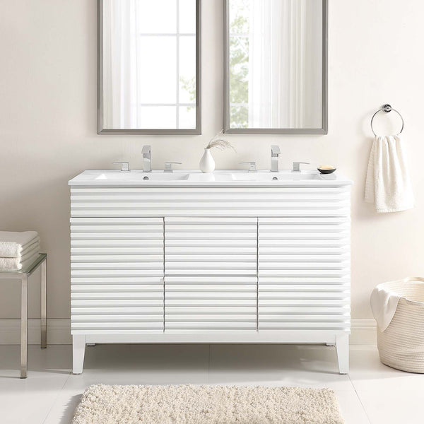 Modway Furniture Render 48" Double Sink Bathroom Vanity XRXT White White EEI-4441-WHI-WHI