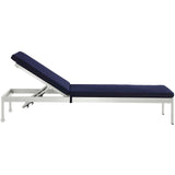 Shore Outdoor Patio Aluminum Chaise with Cushions Silver Navy EEI-4502-SLV-NAV