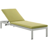 Shore Outdoor Patio Aluminum Chaise with Cushions Silver Peridot EEI-4502-SLV-PER