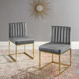 Carriage Dining Chair Performance Velvet Set of 2 Gold Charcoal EEI-4507-GLD-CHA