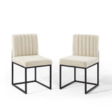 Carriage Dining Chair Upholstered Fabric Set of 2 Black Beige EEI-4508-BLK-BEI