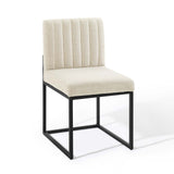 Carriage Dining Chair Upholstered Fabric Set of 2 Black Beige EEI-4508-BLK-BEI