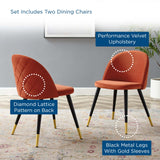 Cordial Performance Velvet Dining Chairs - Set of 2 Orange EEI-4525-ORA