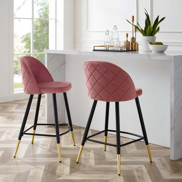 Cordial Performance Velvet Counter Stools - Set of 2 Dusty Rose EEI-4529-DUS